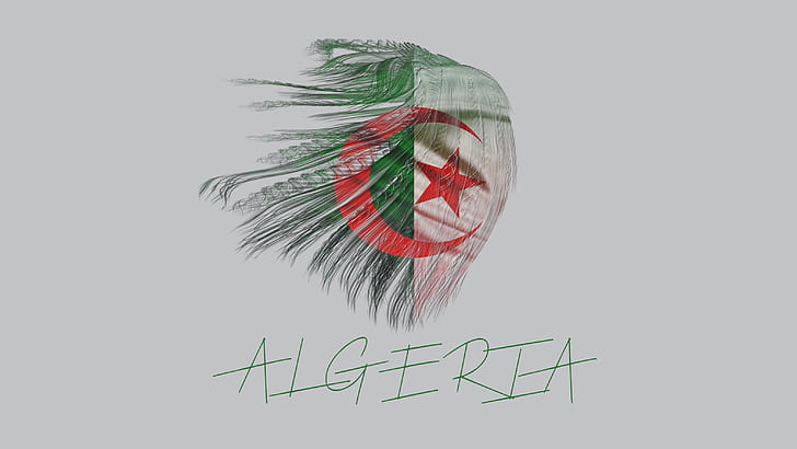 Algeria, flag, simple background, typography