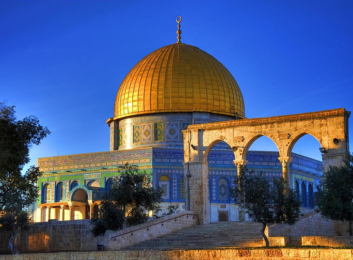 Masjid E Aqsa, gold-colored dome building, Religious, muslim