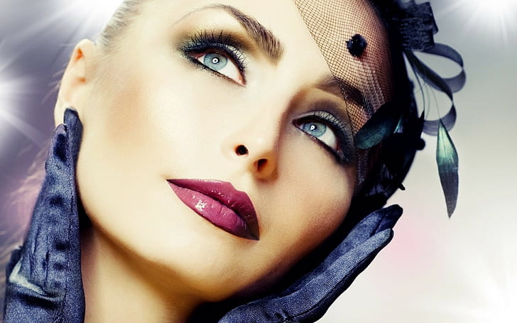 women, face, model, gloves, makeup
