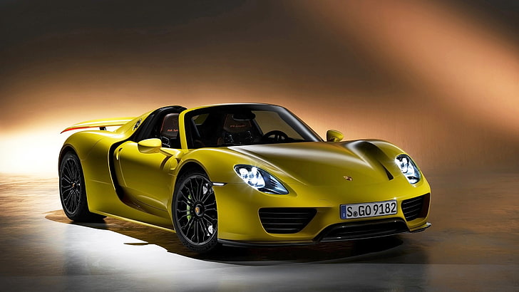 yellow Porsche convertible coupe, spyder, 2014, auto, car, sports Car, HD wallpaper