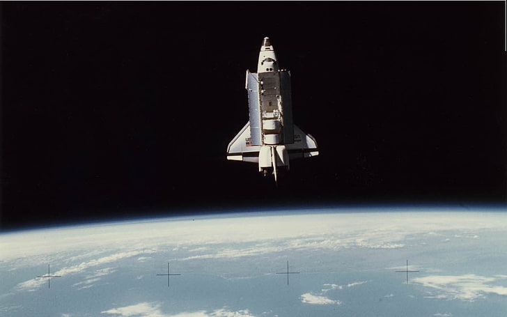 gray space shuttle, vehicle, Earth, no people, satellite, planet earth