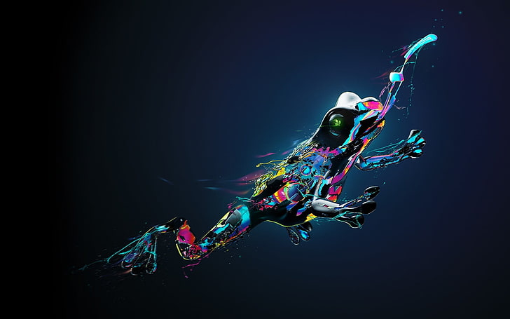 multi-color frog digital artwork, Desktopography, gradient, paint splatter