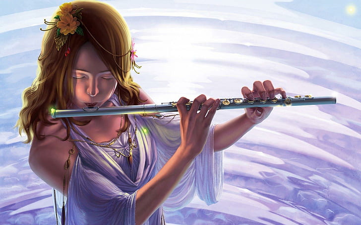 HD wallpaper: Playing the flute, clip art of a woman holding wind instrument  | Wallpaper Flare