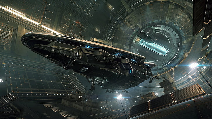 spaceship illustration, Elite: Dangerous, video games, science fiction