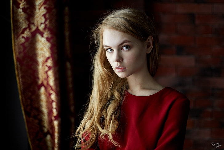 Anastasia Scheglova, women, model, blonde, portrait, long hair