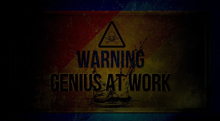 Genius, yellow and red warning signage, Artistic, Typography