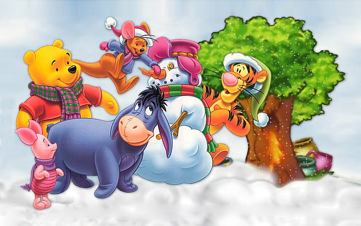 Winnie The Pooh Piglet Eeyore Kanga Making Snowman Cartoon Walt Disney Wallpaper Hd For Desktop Full Screen 1920×1200
