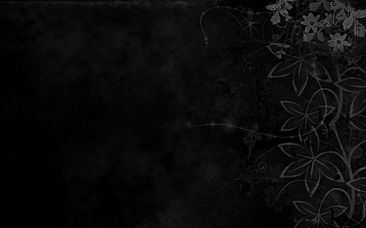 black, flowers, leaves, monochrome, dark, abstract, pattern, HD wallpaper