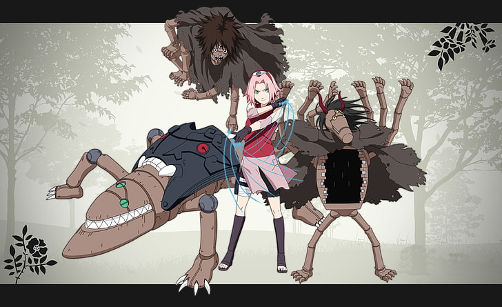 Sakura Haruno illustration, game, naruto, crow, anime, ninja