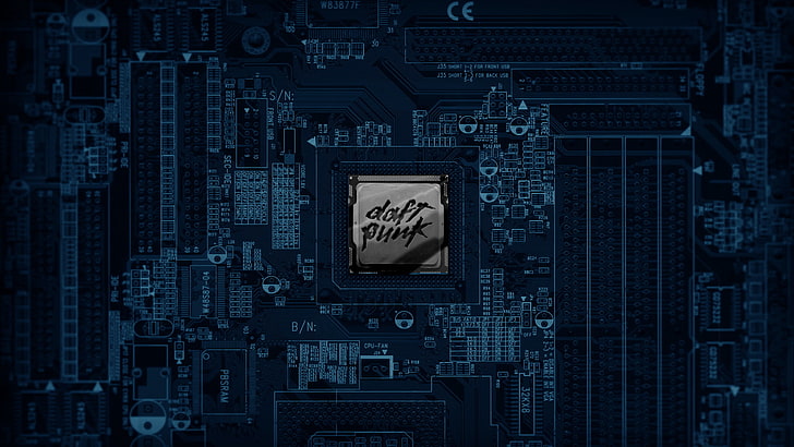black computer motherboard, Daft Punk, music, technology, electronic