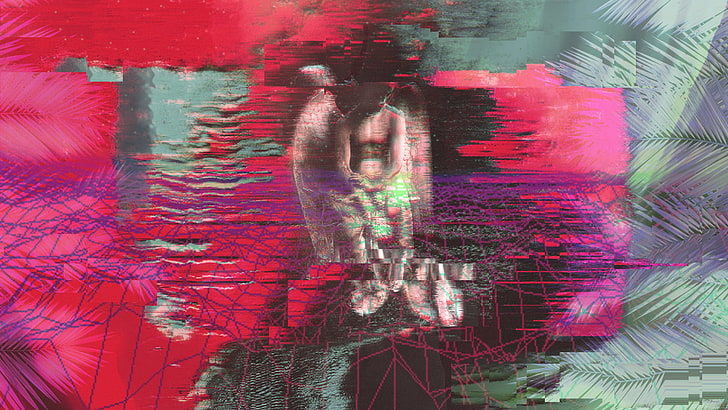 vaporwave, statue, glitch art, red, multi colored, no people, HD wallpaper