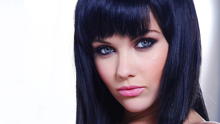 woman's black hair, Melissa Clarke, blue eyes, brunette, model, HD wallpaper