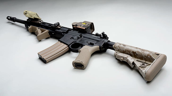 Automatic AR-15 Assault rifle, black and brown assault rifle, HD wallpaper