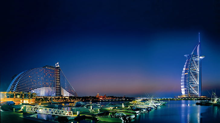 Dubai, Jumeirah Beach Hotel, Burj Al Arab, Cityscape, Night, HD wallpaper