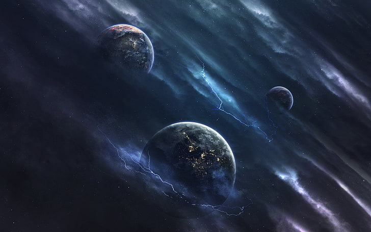 three planets illustration, Vadim Sadovski, digital art, space, HD wallpaper