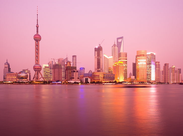 Pudong Skyline Shanghai, concrete buildings, Asia, China, architecture, HD wallpaper