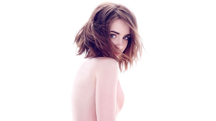Lily Collins, actress, celebrity, brunette, women, looking back