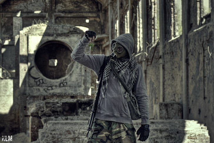 gray gas mask, Poland, abandoned, urbex, S.T.A.L.K.E.R., gas masks, HD wallpaper