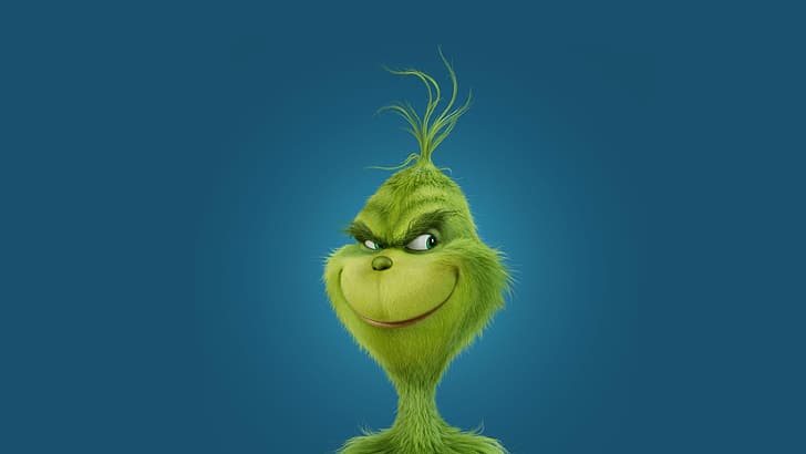 The Grinch (2018), creature, simple background, blue background