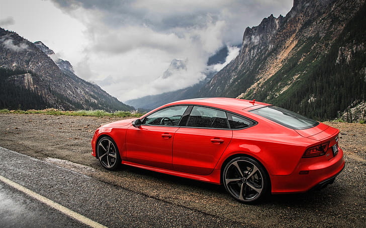 Audi RS7 red car side view, HD wallpaper