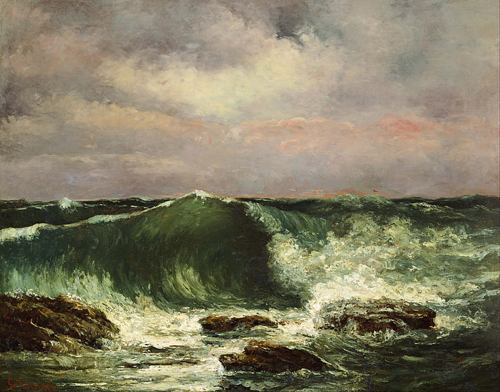 Gustave Courbet, classic art, beauty in nature, water, cloud - sky