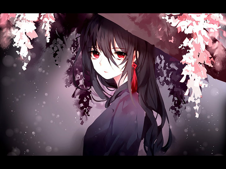 HD wallpaper: Anime, Original, Black Hair, Flower, Red Eyes, Umbrella, one  person | Wallpaper Flare