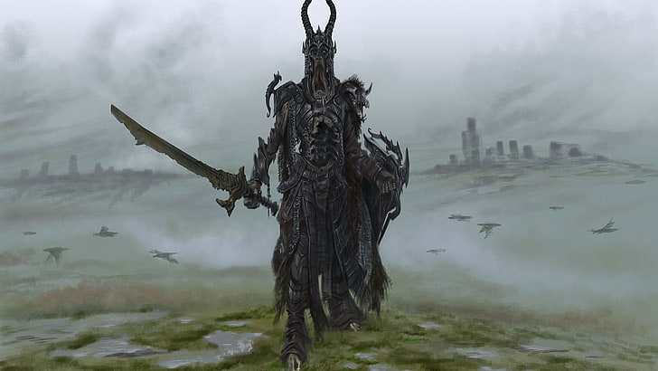 horned character holding sword illustration, video games, The Elder Scrolls V: Skyrim, HD wallpaper