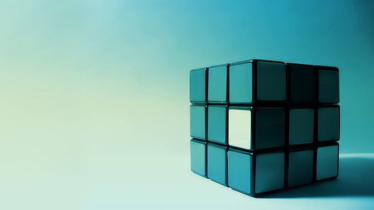 rubik, cube, rubik cube, monochrome, blue, studio shot, colored background, HD wallpaper