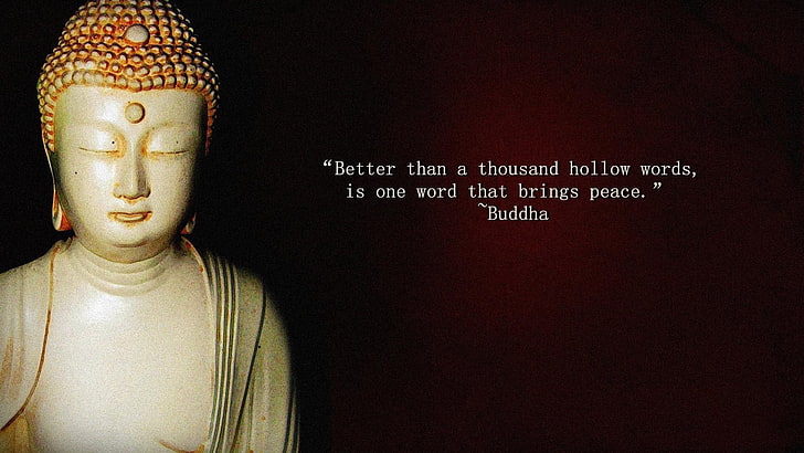 Gautama buddha wallpaper, minimalism, quote, text, Buddhism, sculpture, HD wallpaper