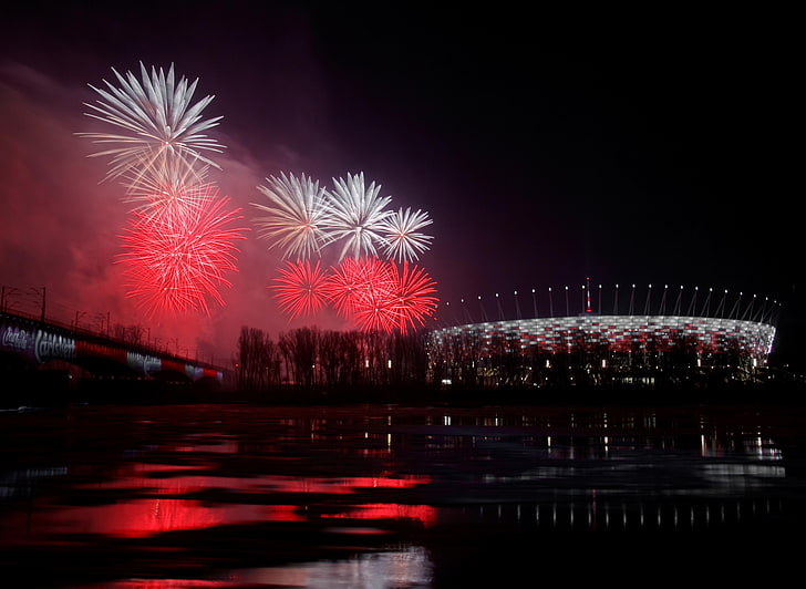 soccer fireworks polish poland warsaw stadium rivers vistula wisla 6126x4476  Sports Football HD Art