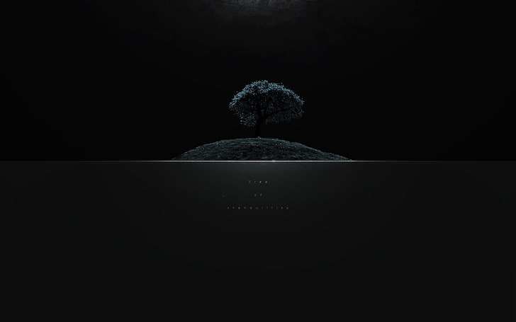 black tree wallpaper, trees, abstract, typography, digital art