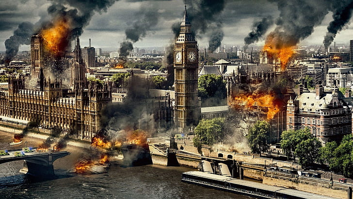 London Has Fallen, 2016 movie, burning city