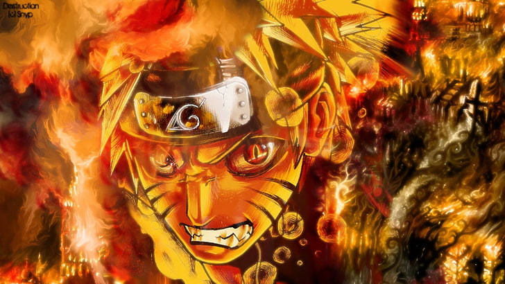 Naruto Shippuuden, Uzumaki Naruto, Kyuubi, bubbles, fire, Snyp, HD wallpaper