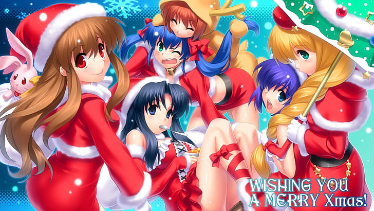 Christmas Girls With Blond Brown Hair Celebration Of Christmas And New Year Anime Christmas Picture Desktop Hd Wallpapers 2560×1440, HD wallpaper