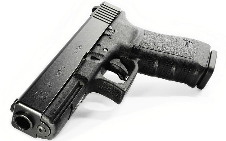 black semi-automatic pistol, gun, weapons, background, Glock 21