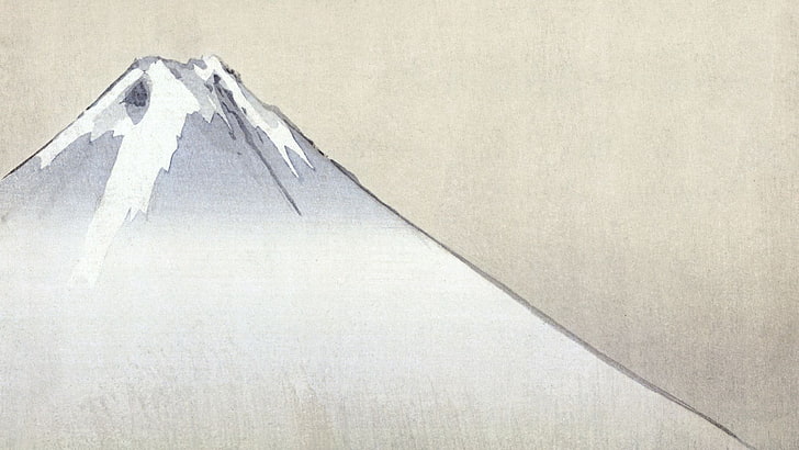 painting, Japanese Art, mountains, architecture, copy space, HD wallpaper