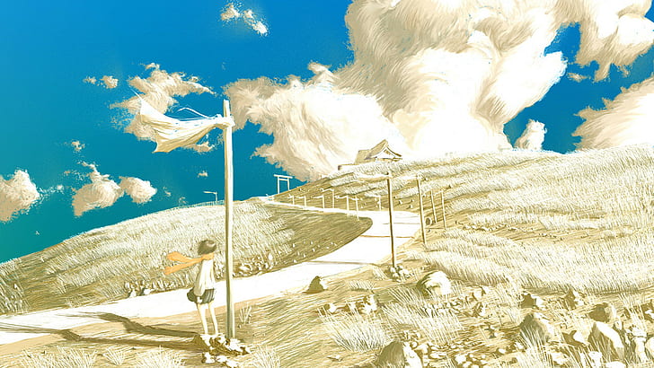 digital art, sky, clouds, anime, HD wallpaper