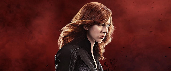 Scarlett Johansson, actress, red background, redhead, The Avengers