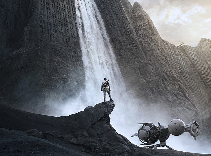 Oblivion 2013 Movie, man looking at waterfall illustration, Movies, HD wallpaper