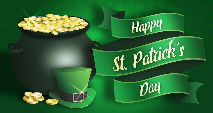 cauldron, celebration, coins, event, festive, green, greeting, HD wallpaper