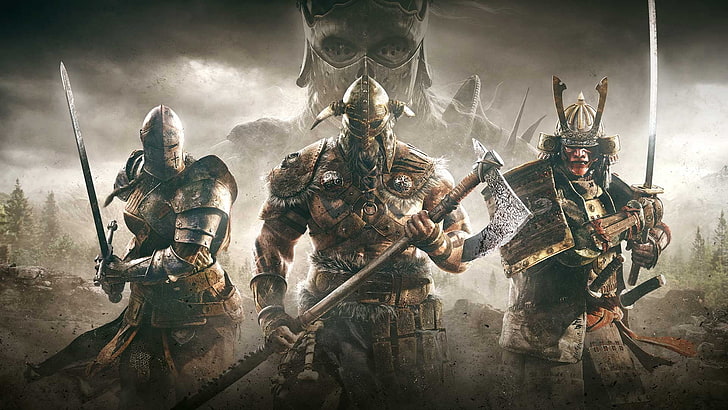 Four Honor wallpaper, For Honor, video games, Vikings, samurai