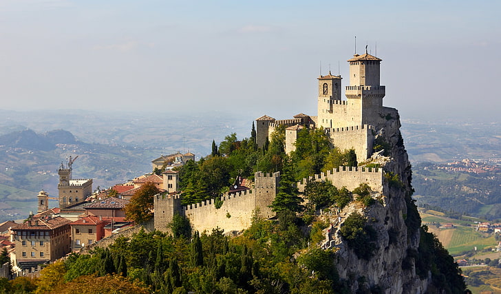 rocks, mountain, panorama, fortress, San Marino, Mount Titano, HD wallpaper