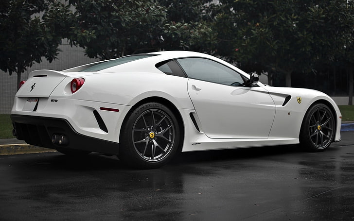 white Ferrari coupe, sports car, motor vehicle, mode of transportation