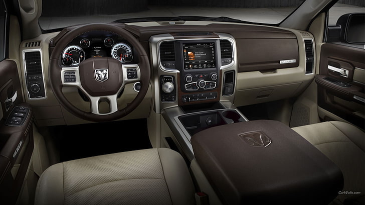 black and gray car interior, Dodge RAM, vehicle, mode of transportation, HD wallpaper