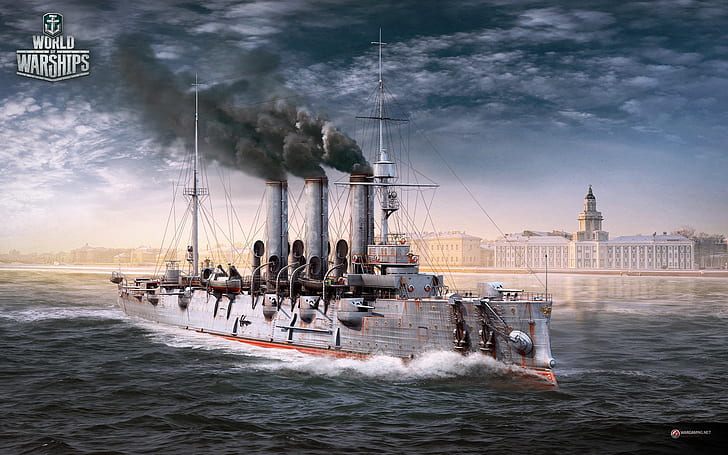 Aurora, Saint Petersburg, world warship graphics, cruiser, worldofwarships, HD wallpaper