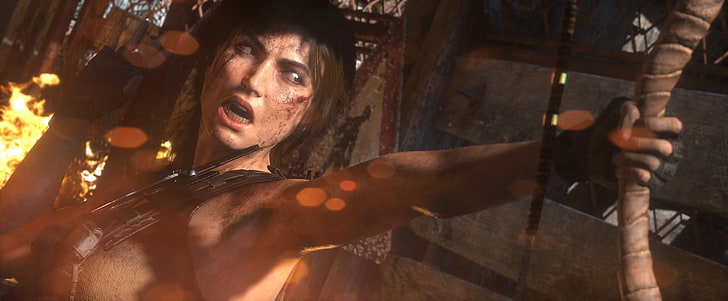 brown wooden framed wall mirror, Lara Croft, Tomb Raider, Rise of the Tomb Raider