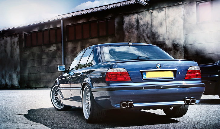 blue BMW sedan, tuning, drives, classic, alpina, bmw e38, 750il, HD wallpaper