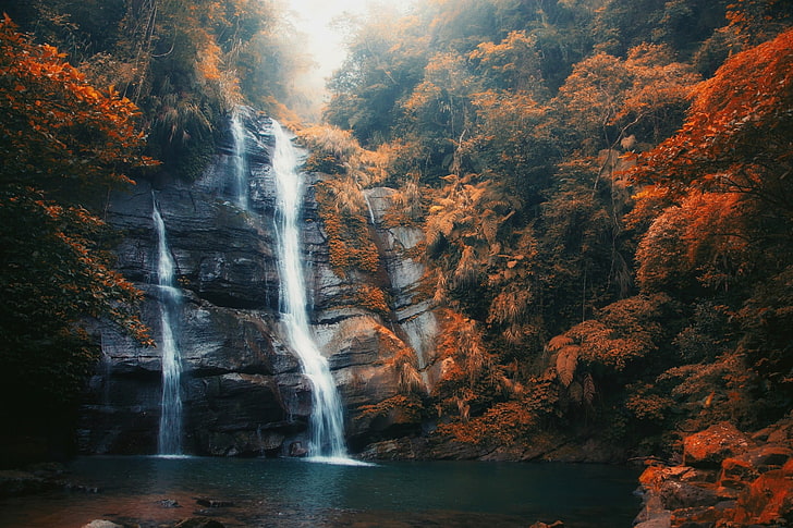 plunge waterfalls, photo of waterfalls during daytime, nature, HD wallpaper