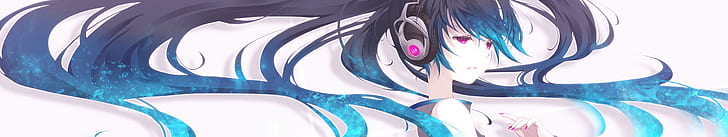 headphones vocaloid hatsune miku blue hair anime pink eyes anime girls 5760x1080  People Pink hair HD Art, HD wallpaper