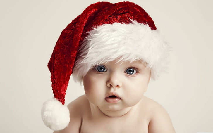 Cute little santa, babies, face, HD wallpaper